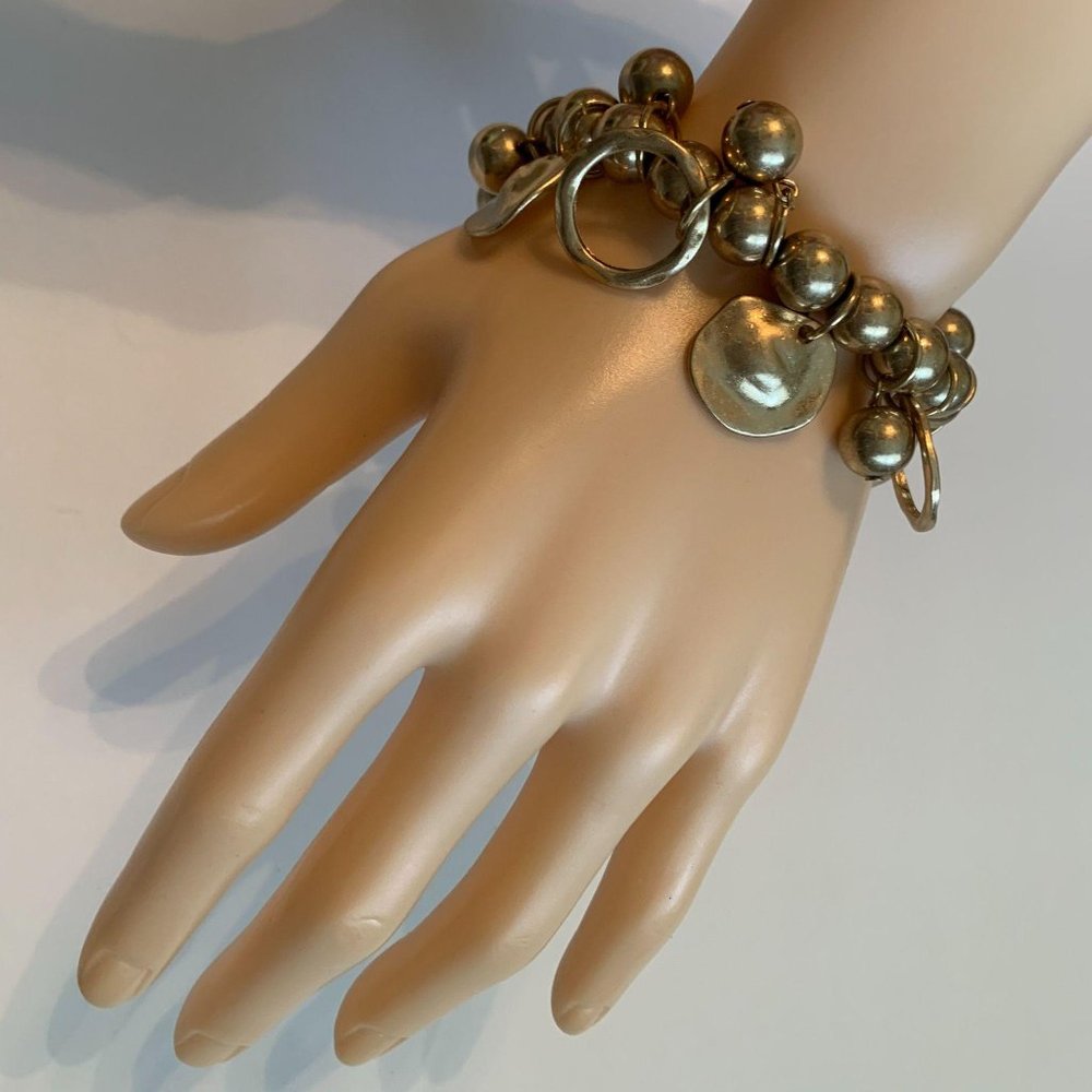 Vintage Gold Tone Metal Bead Stretch Bracelet